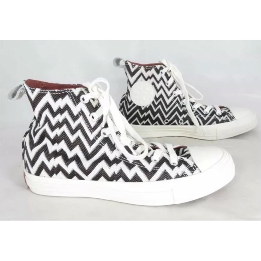 New CONVERSE x MISSONI Black & White Chevron High Top Sneakers Unisex M8.5/W10.5